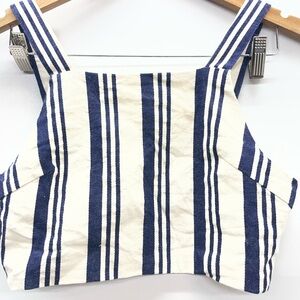 Lunik Striped Navy and Cream Crop Top
